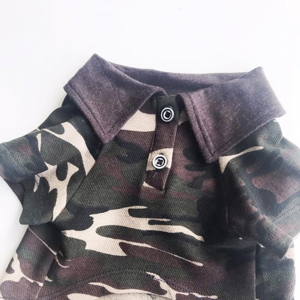 Kamuflaj Polo Yaka Tişört Kedi Kıyafeti  Kedi Elbisesi - 4