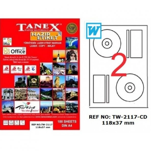 Tanex Etiket Tw-2117 Cd 118X37 100 sayfa A4