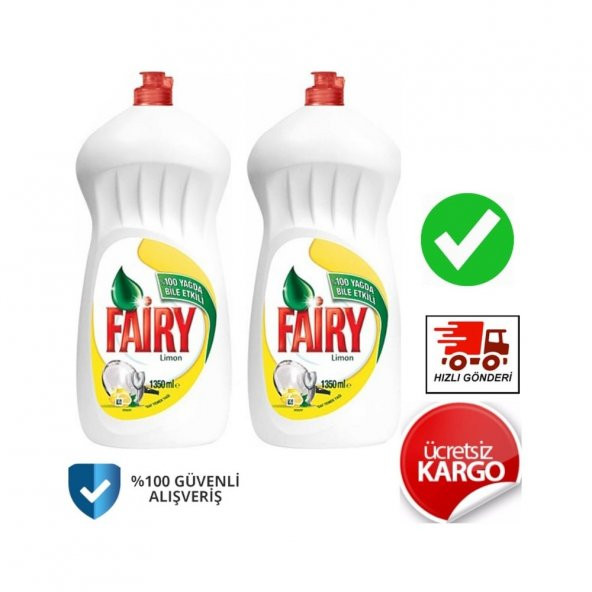Fairy 1350 ml Sıvı Bulaşık Deterjanı Limon 1350x2 Adet 2,7Lt