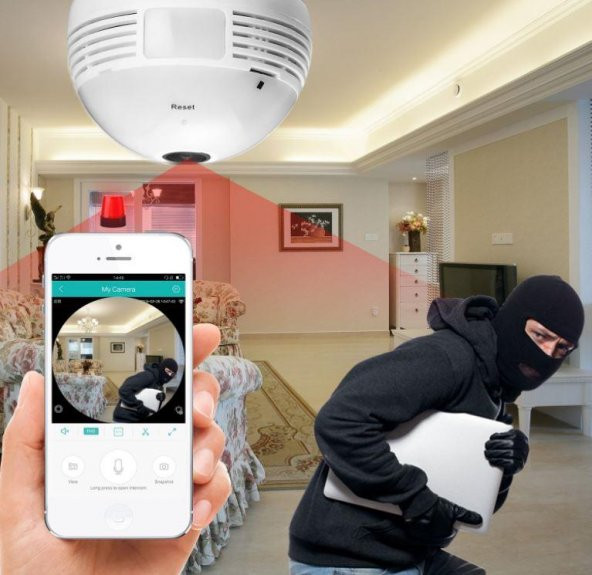 Akıllı Ampul Kamera 360 DERECE + HD Gece Görüşlü + Kablosuz Güvenlik WiFi Kamerası Bebek Kamera - 7