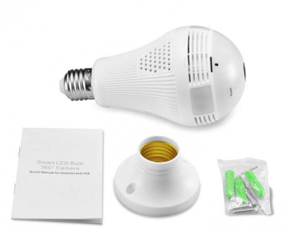 Akıllı Ampul Kamera 360 DERECE + HD Gece Görüşlü + Kablosuz Güvenlik WiFi Kamerası Bebek Kamera - 8