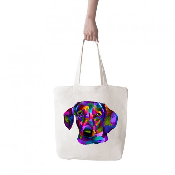 Angemiel Bag Büyük Canlı Renkleri Olan Köpek Resimli Alışveriş Plaj Bez Çanta