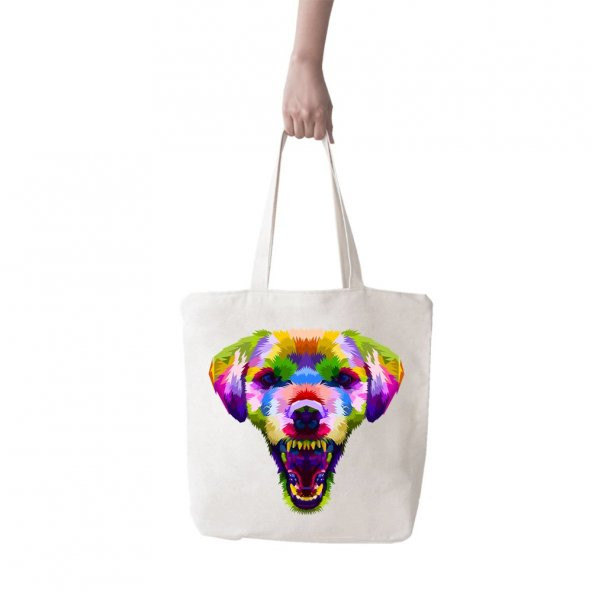 Angemiel Bag Büyük Renkli Saldırgan Köpek Portresi Alışveriş Plaj Bez Çanta