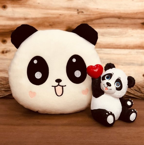 Sevgi Dolu Sevimli Panda Biblo Ve Pofuduk Panda Yastık Hediye Seti