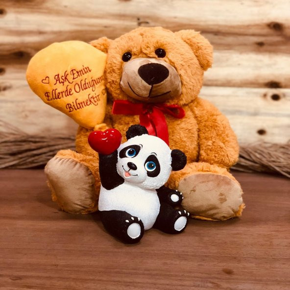 Aşık Peluş Ayıcık Ve Sevimli Aşık Panda Biblo Sevgiliye Hediye Seti