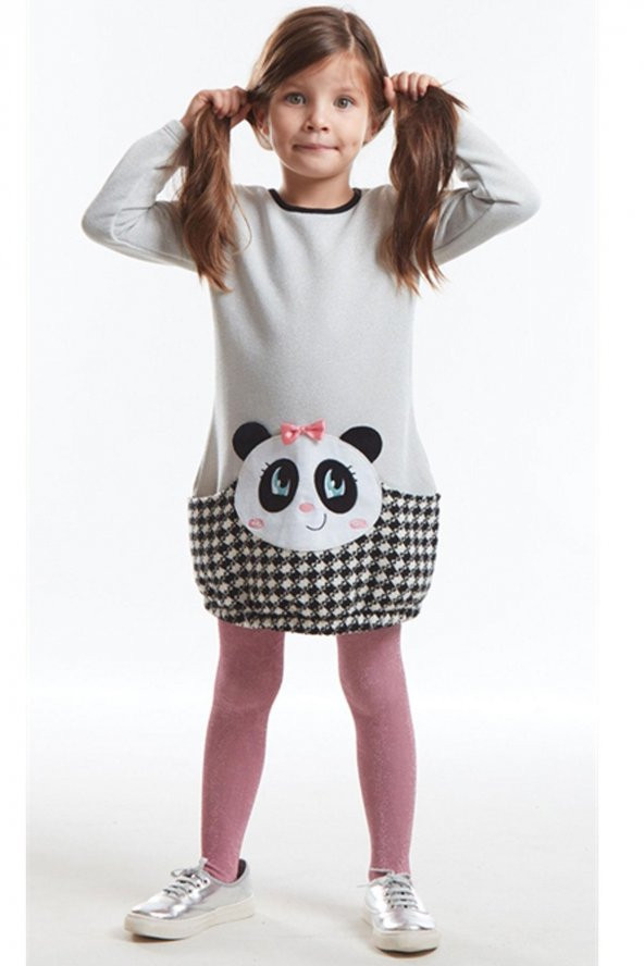 Denokids Cepte Panda Kız Çocuk Elbise