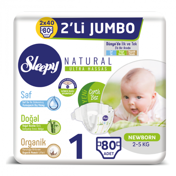 Sleepy Sensitive Pepee 1 Numara Yenidoğan Jumbo 80 Adet Bebek Bezi