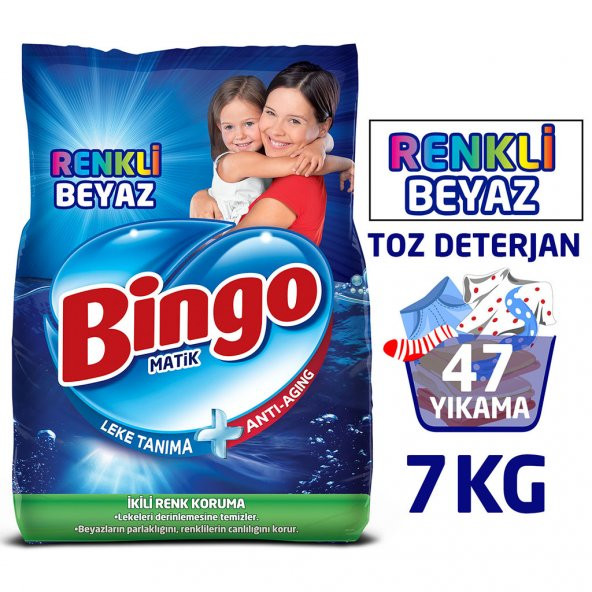 Bingo Renkli&Beyaz Toz Çamaşır Deterjanı 7 Kg
