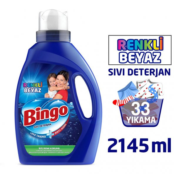 Bingo Renkli  Beyaz Sıvı Çamaşır Deterjanı 2145 ml