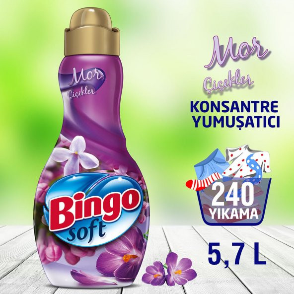 Bingo Soft Konsantre Çamaşır Yumuşatıcısı Mor Çiçekler 1440 ml EkonomiPaketi 4lü