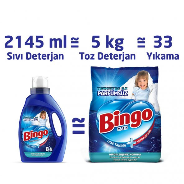 Bingo Parfümsüz Sıvı Performans Çamaşır Deterjanı 2145 ml Ekonomi Paketi 4'lü - 6