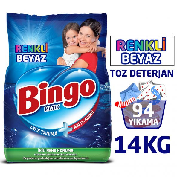 Bingo Matik Toz Çamaşır Deterjanı Renkli & Beyaz 7 kg 2li