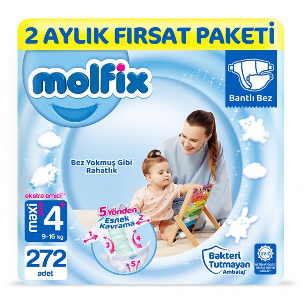 Molfix Bebek Bezi 4+ Beden Maxi Plus 2 Aylık Fırsat Paketi 272 Adet