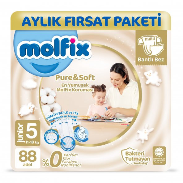 Molfix Pure&Soft 5 Beden Junior Aylık Fırsat Paketi 88 Adet