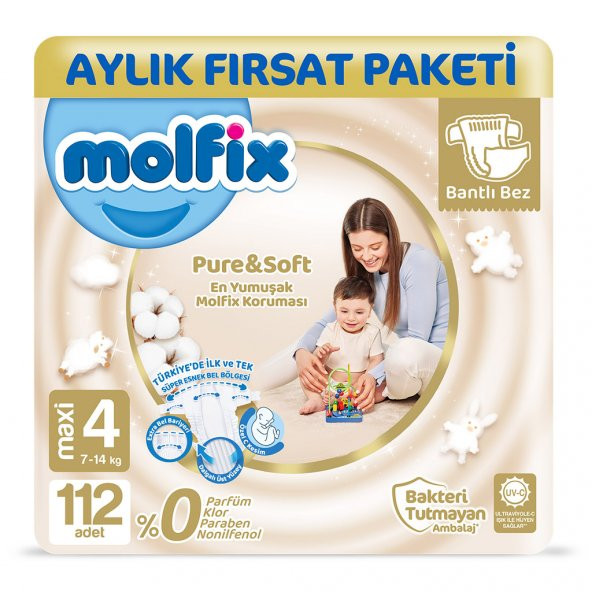 Molfix Pure&Soft 4 Beden Maxi Aylık Fırsat Paketi 112 Adet