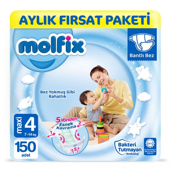 Molfix Bebek Bezi 4 Beden Maxi Aylık Fırsat Paketi 150 Adet