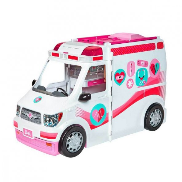 Barbienin Pembe Beyaz Şık Çıkartmalı Ambulansı FRM19