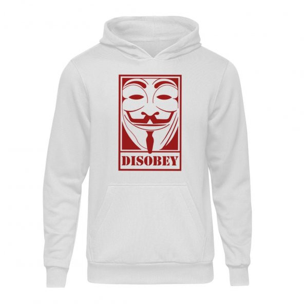 V For Vendetta Disobey Beyaz Kapşonlu Hoodie Unisex