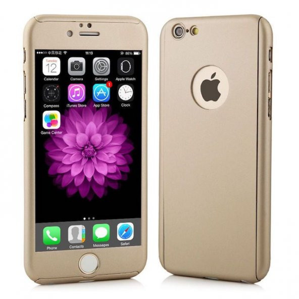 Apple iPhone 6 6S Plus 360 Koruma Gold Kılıf Arka Koruyucu Kapak