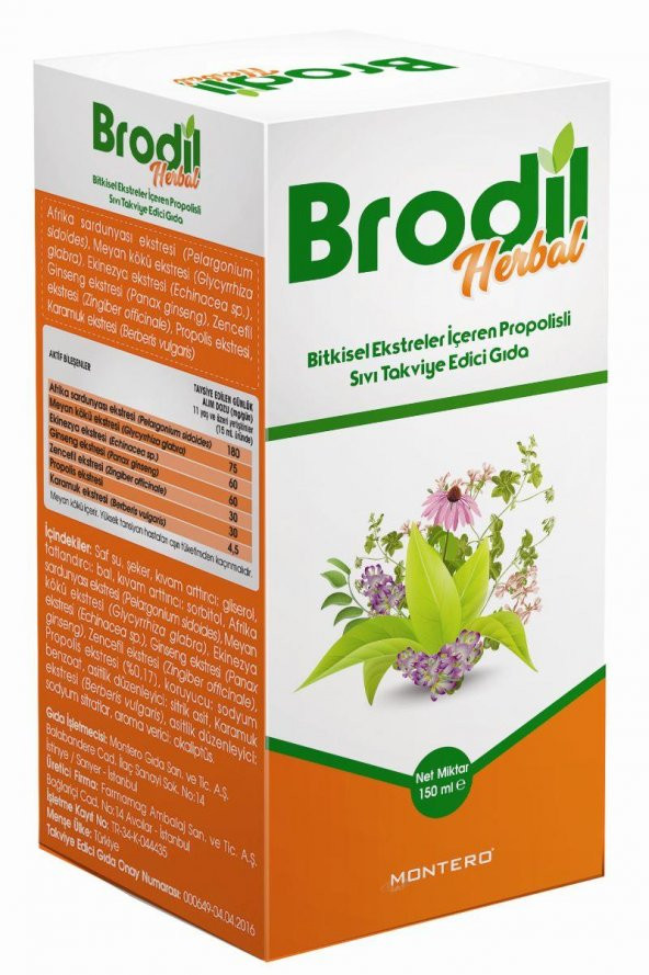 Brodil Herbal Bitkisel Ekstreler İçeren Propolisli Sıvı Takviye Edici Gıda 150 ml