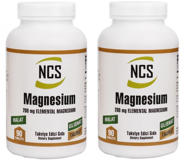 Ncs Magnesium Malat Glisinat Taurat Zenginleştirilmiş Magnesium Elementleri 90 Tablet 2 kutu