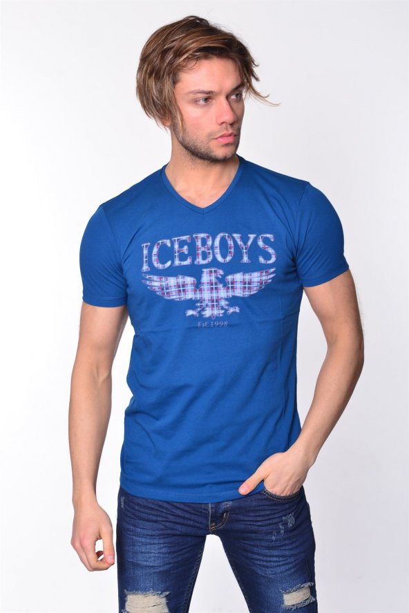 iceboys Plastik Baskılı Bisiklet Yaka T-Shirt