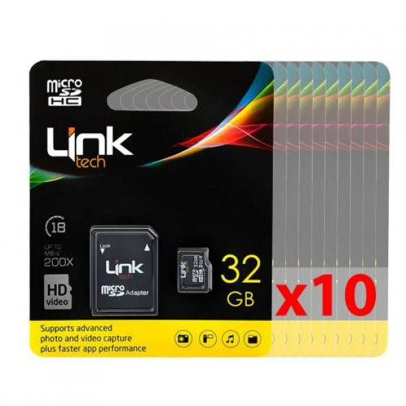 10 lu LinkTech 32GB M105 Micro SD Hafıza Kartı Class 10