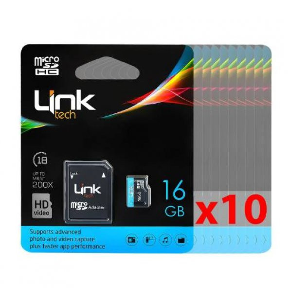 10 lu LinkTech 16GB M104 Micro SD Hafıza Kartı Class 10