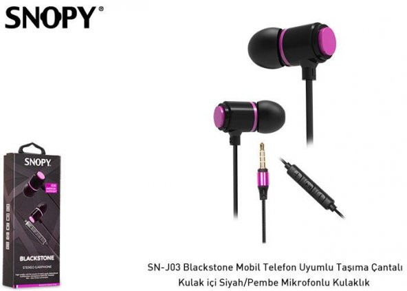 Snopy SN-J03 Blackstone Mobil Telefon Uyumlu Taşıma Çantalı Kulak içi Siyah/Pembe Mikrofonlu Kulaklık