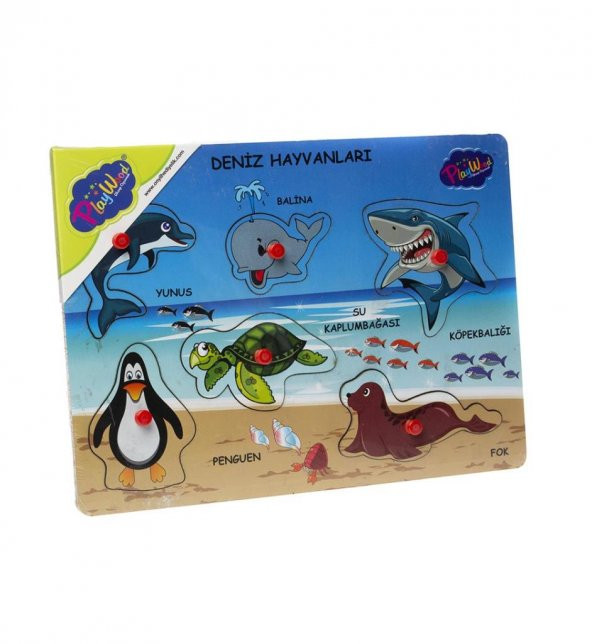 Playwood Deniz Hayvanlari Ahsap Tutmali Egitici Puzzle