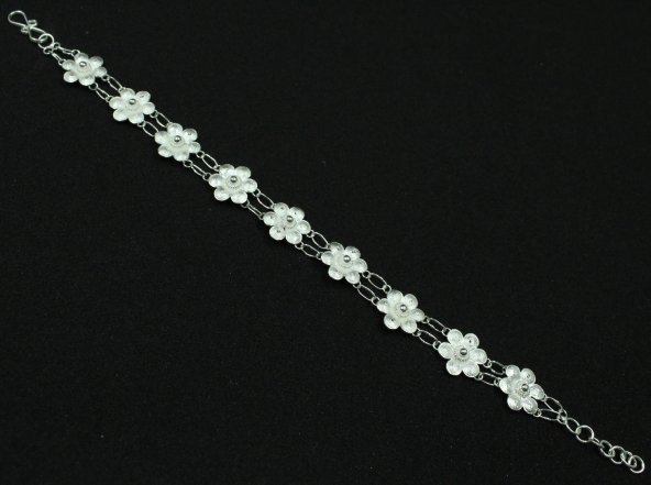 Telkari Çiçek Şekilli El İşi Gümüş Bayan Bileklik Modeli Kadın Künye BLK-257