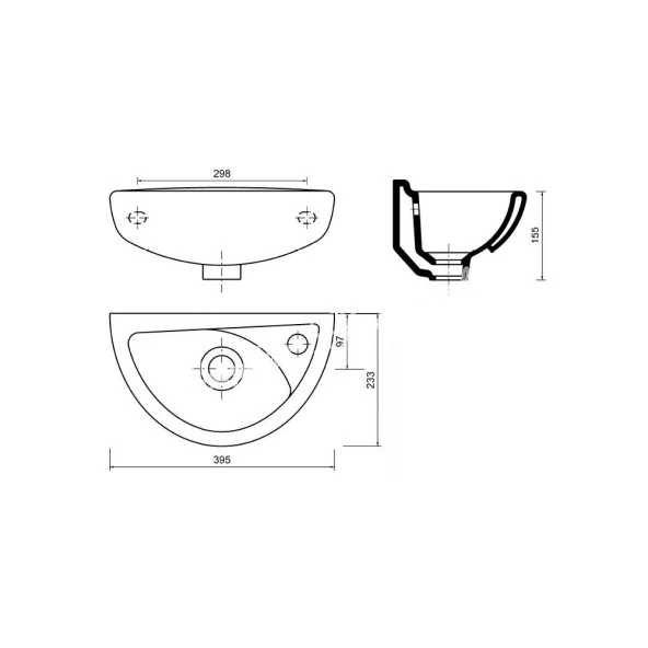 Creavit Oval Lavabo 23X39 Cm Beyaz DELİKLİ 23*39 TP040 - 3