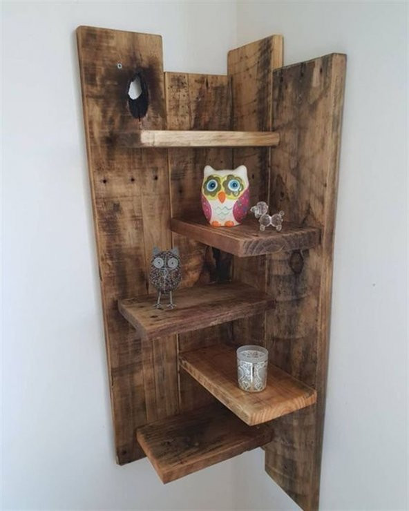 Qtük Ağaç Köşe Duvar Rafı 80x40x40CM - 1