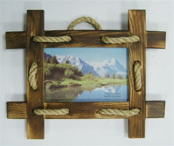 Qtük Ağaç Halat Askılı Ayna Çerçeve 35x35x3CM - 1