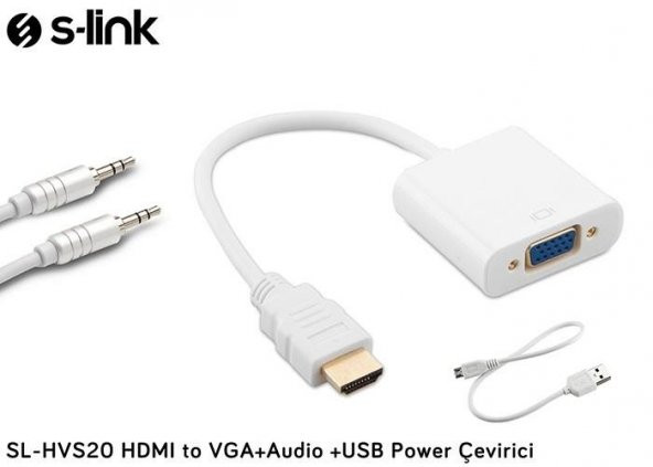 S-Link Sl-Hvs20 Hdmi To Vga+Audio +Usb Power Çevirici