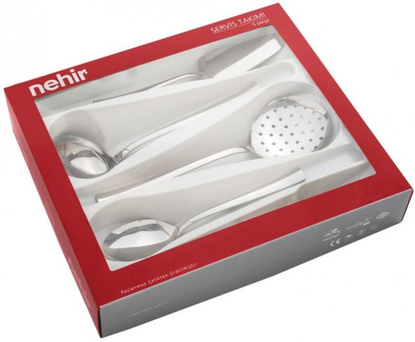 Nehir Sahra 5 Parça Sade Servis Takımı,Servis Seti,Kepçe Kevgir Spatula Kaşık Çatal,Çatal Kaşık - 2