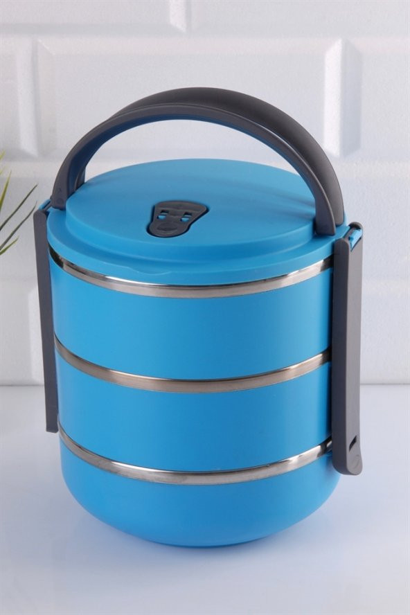 Sefer Tası Yemek Termosu Saklama Kabı Lunchbox 3lü Mavi