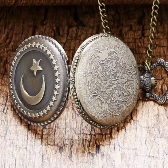 Tren tasarımlı Türk Bayrağı Zincirli Köstekli Cep Saati - 4