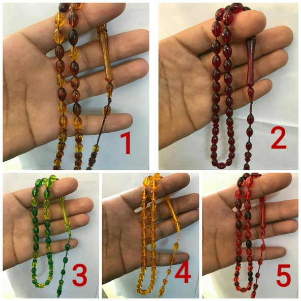 Kehribar Tesbih Toz Kehribar Tesbih Sarı Yeşil Kırmızı - 1