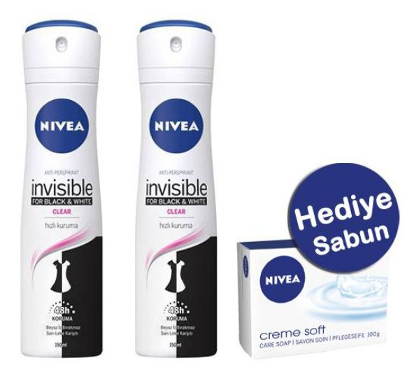 Nivea Deodorant B&W Clear 2li Paket + Sabun For Women
