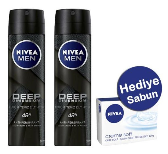 Nivea Men Deodorant Deep Dimension 2li Paket + Sabun