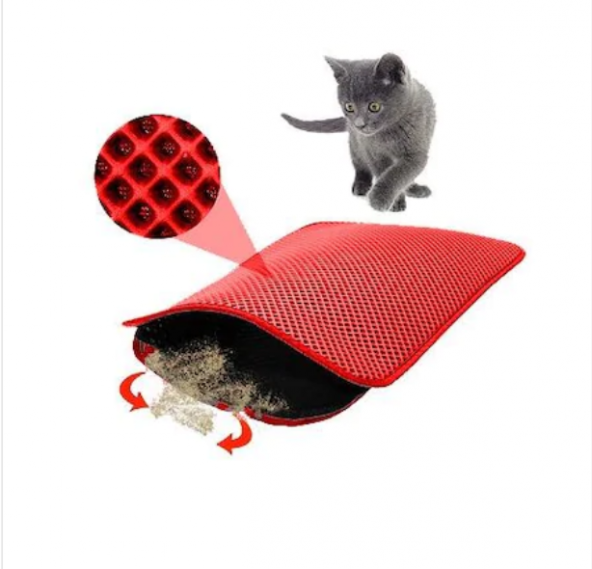 Mia Cat Elekli Kedi Tuvalet Önü Paspası 60 x 45 cm KIRMIZI