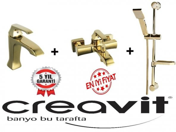 AVANGART 3 LÜ BANYO ARMATÜR BATARYA SETİ ALTIN CREAVİT AG1500G + AG2500G + SH411G