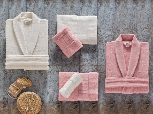 Arliva Bambu Aile Bornoz Takımı Gül Kurusu Krem ürün görseli