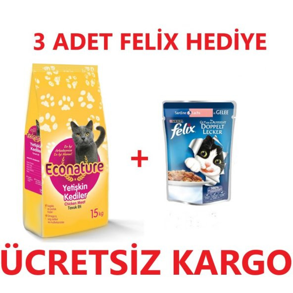 Econature Tavuklu Yetişkin UCUZ Kedi Maması 15 Kg Hediyeli