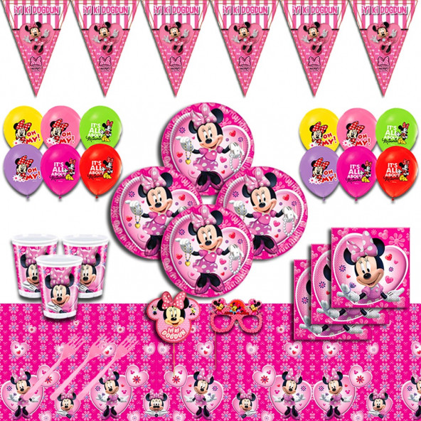 MİNNİE MOUSE MİNİ MOUSE DOĞUM GÜNÜ PARTİ MALZEMELERİ SÜSLERİ SETİ 8 KİŞİLİK
