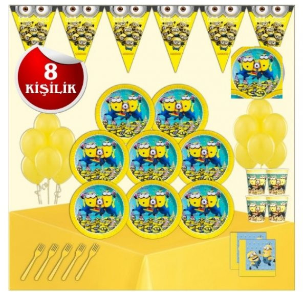 MİNİONS MİNYON HIRSIZLAR DOĞUM GÜNÜ PARTİ MALZEMELERİ SÜSLERİ SETİ 8 KİŞİLİK