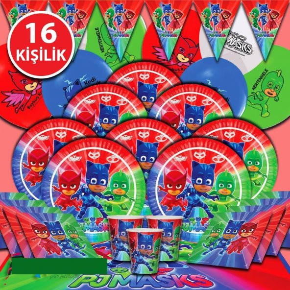 PJ MASKELİLER PİJA MASKE PJ MASKE DOĞUM GÜNÜ PARTİ MALZEMELERİ SÜSLERİ SETİ 16 KİŞİLİK