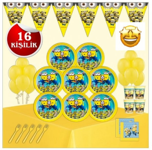 MİNİONS MİNYON HIRSIZLAR DOĞUM GÜNÜ PARTİ MALZEMELERİ SÜSLERİ SETİ 16 KİŞİLİK