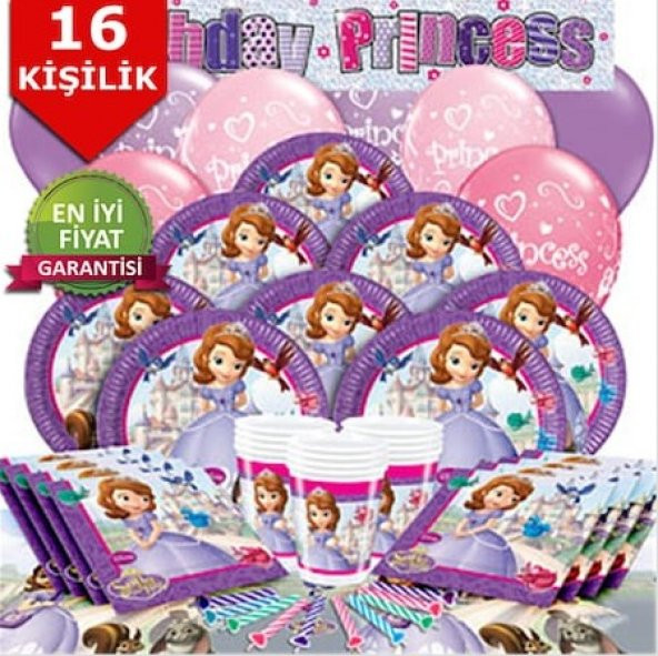 PRENSES SOFİA DOĞUM GÜNÜ PARTİ MALZEMELERİ SÜSLERİ SETİ 16 KİŞİLİK